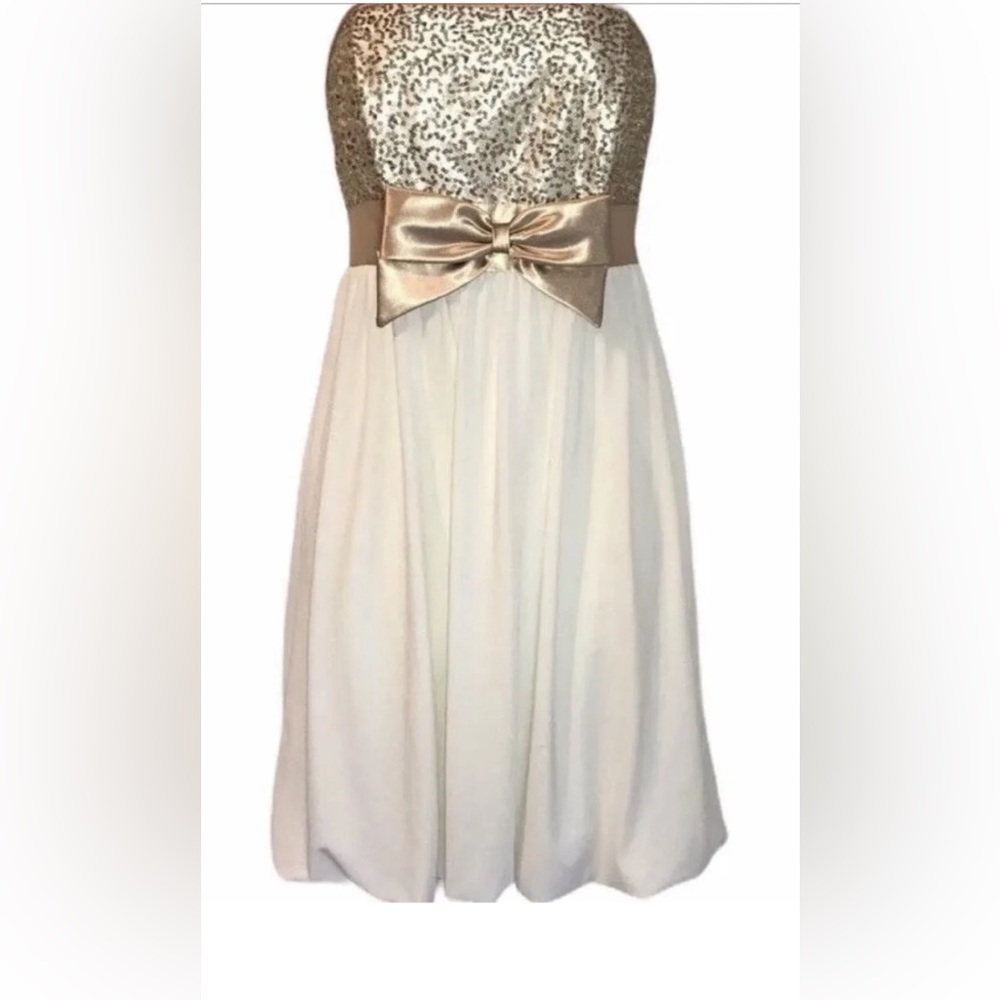 NWOT Jessica McClintock for Gunne Sax Party Prom dress Sz 5 gold/cream‎ sequins